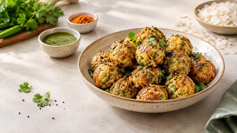 Golden Rice Poha Appe served with chutney